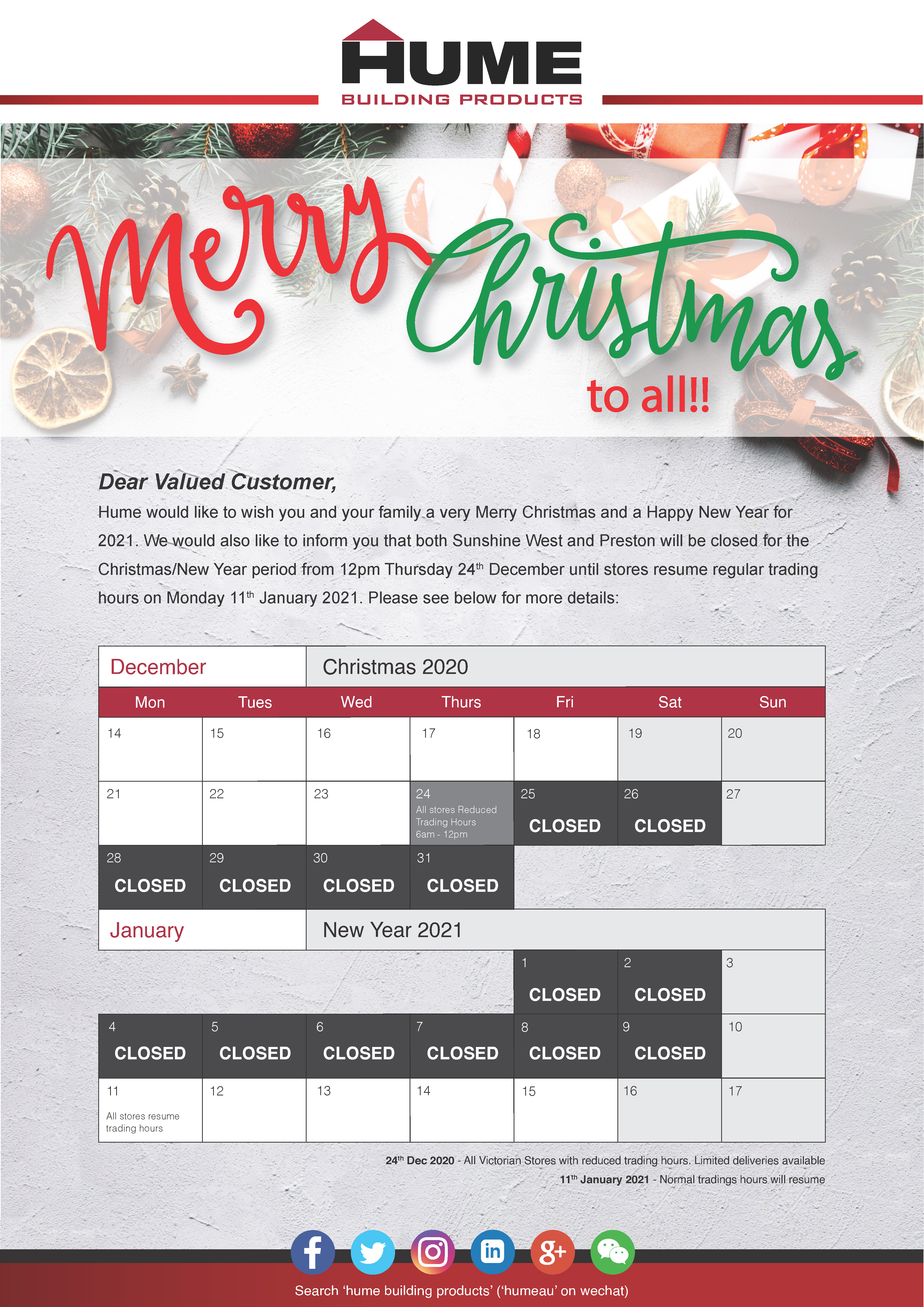 Christmas &amp; New Year Trading Hours